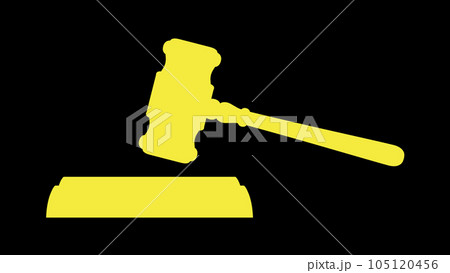 金色単色のガベルとサウンドブロック（小槌、オークションハンマー、台、裁判、議会、黒背景） 105120456