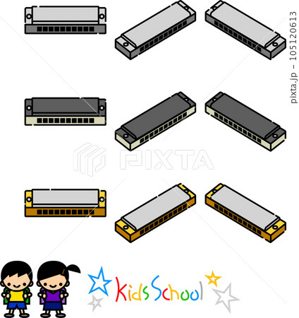 ハーモニカのシンプルなアイコンテイストのベクター素材セット 105120613