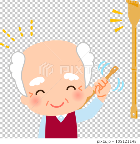 孫の手で背中を掻くシニア男性 105121148