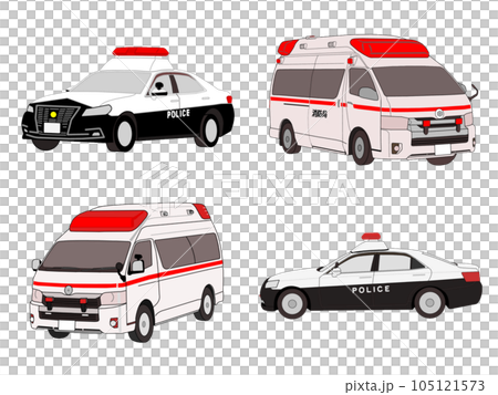 緊急車両（パトカー&救急車）のイラストです。 105121573