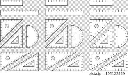 Vector illustration set of monochrome ruler, triangular ruler and protractor 105122369