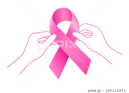Hands hold pink ribbon. 105122451