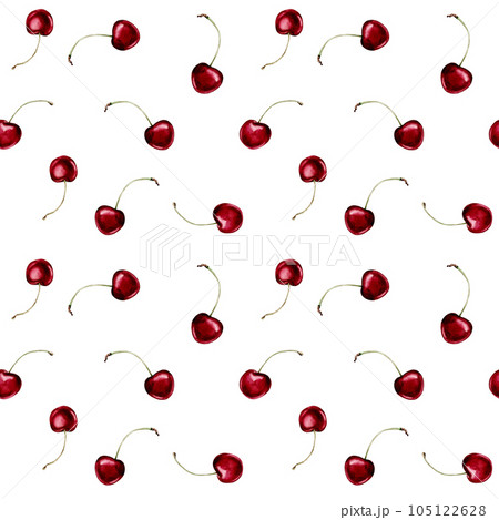 Watercolor illustration of a seamless pattern with a berry cherry with twigs on a light background. Endless repeating print background. For fabric, textiles, clothing, prints, wallpaper, posters Watercolor illustration of a seamless pattern with a berry cherry with twigs on a light background. Endless repeating print background. For fabric, textiles, clothing, prints, wallpaper, posters 105122628