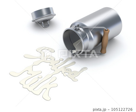 3D illustration with spilled milk can over white background 3D illustration with spilled milk can over white background 105122726
