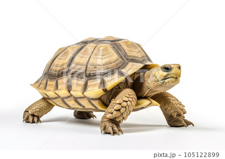 Image of tortoise on white background. Wildlife Animals. Illustration, Generative AI. 105122899