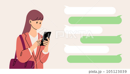 スマートフォンを使う女性とメッセージの吹き出し 105123039