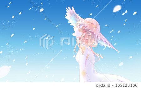 麦わら帽子を被った楽しそうな女性 花吹雪 逆光 麦わら帽子を被った楽しそうな女性 花吹雪 逆光 105123106