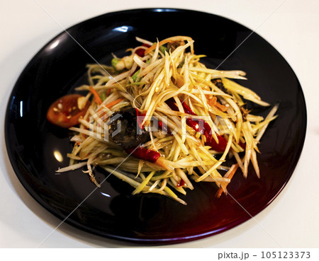 Papaya Salad With Pickled Crab On The Table, Backgrounds for advertisements and wallpapers in food and cooking scenes. Actual images in decorating ideas. 105123373