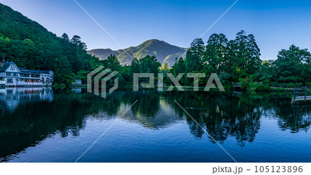 由布院の自然豊かな場所にある金鱗湖_湖の魚の鱗が夕日に輝くのを見て「金鱗湖」と名付けたられた 105123896