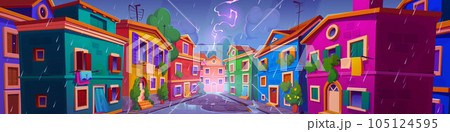 Old Germany city street with houses in rain 105124595