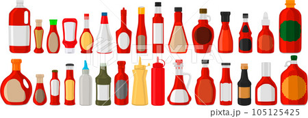 big kit varied glass bottles filled liquid sauce chili 105125425
