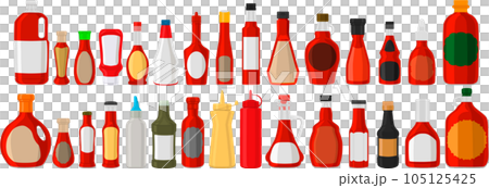 big kit varied glass bottles filled liquid sauce chili 105125425