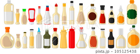 big kit varied glass bottles filled thick sauce mayonnaise 105125438