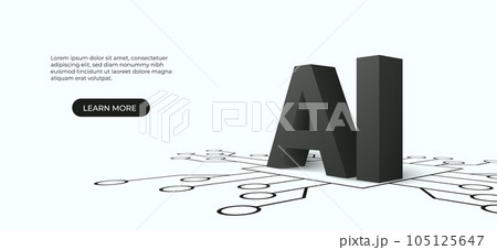 3D artificial intelligence with circuit electric background. Digital futuristic big data visualization and machine learning. vector banner art illustration. 3D artificial intelligence with circuit electric background. Digital futuristic big data visualization and machine learning. vector banner art illustration. 105125647