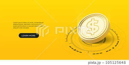 3D digital money of dollar coin. Vector art illustration. Central bank currency concept. 3D digital money of dollar coin. Vector art illustration. Central bank currency concept. 105125648