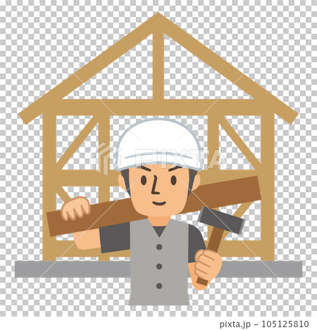 正在建設中的房屋和木匠的插圖 正在建設中的房屋和木匠的插圖 105125810