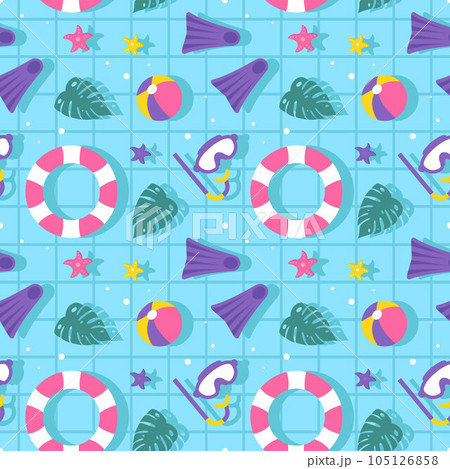 Swimming Pool Seamless Pattern Vector Illustration with Summer Vacation Element in Flat Cartoon Template Hand Drawn 105126858