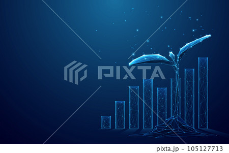 Digital graph chart and growing plant on technology blue background. Digital graph chart and growing plant on technology blue background. 105127713