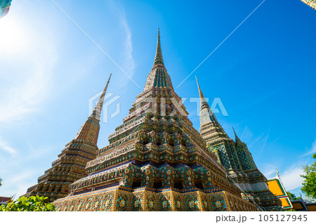 Wat Pho temple of budhist with beautiful art of pagoda locate in Bangkok city Wat Pho temple of budhist with beautiful art of pagoda locate in Bangkok city 105127945