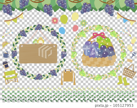 Cute grape picking, fruit picking, taste picking illustration set Cute grape picking, fruit picking, taste picking illustration set 105127953