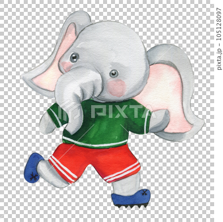 Elephant football player watercolor illustration. Design for baby shower party, birthday, cake, holiday celebration design , post cards. 105128097