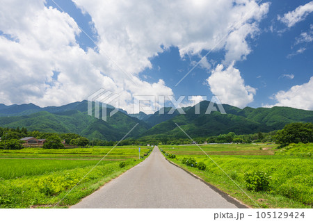 南アルプスの山々に続く一本道 南アルプスの山々に続く一本道 105129424