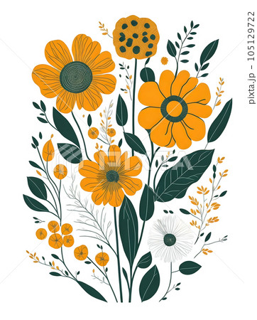 flowers outline earth tone on white background,generative ai 105129722