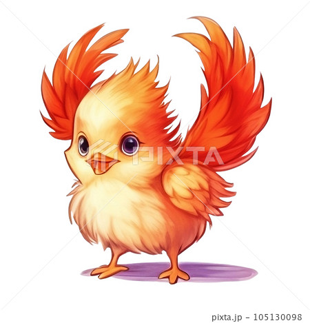 Watercolor Illustration of Cartoon Happy Pheasant Chicks 105130098