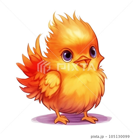 Watercolor Illustration of Cartoon Happy Pheasant Chicks 105130099
