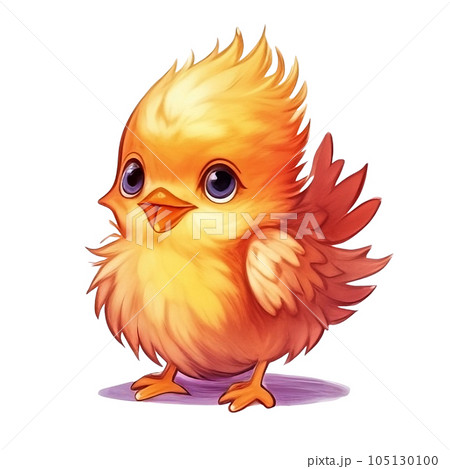 Watercolor Illustration of Cartoon Happy Pheasant Chicks 105130100