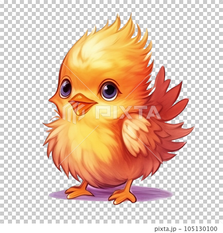 Watercolor Illustration of Cartoon Happy Pheasant Chicks 105130100