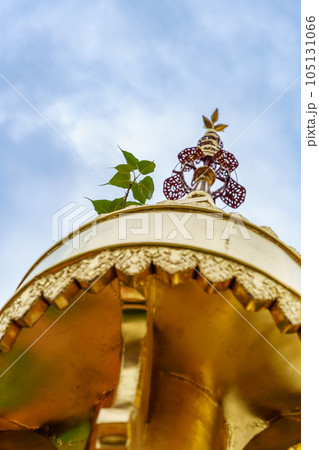 ワット・プラシン寺院の黄金の傘と菩提樹の葉(タイ・チェンマイ県) ワット・プラシン寺院の黄金の傘と菩提樹の葉(タイ・チェンマイ県) 105131066
