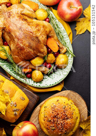 Thanksgiving turkey on rustic table Thanksgiving turkey on rustic table 105131542