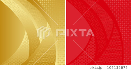 金色のグラデーションと赤色の和風の伝統文様のイラスト背景素材. 金色のグラデーションと赤色の和風の伝統文様のイラスト背景素材. 105132675