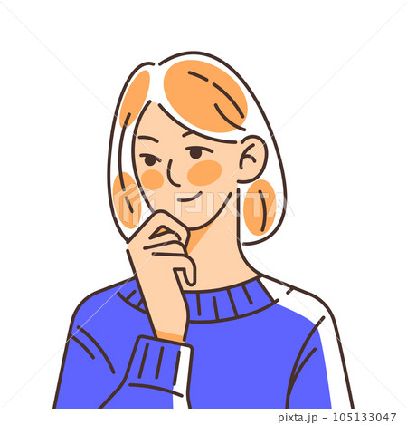 Problem solving concept. The woman thinks about something and smiles. Flat vector illustration Problem solving concept. The woman thinks about something and smiles. Flat vector illustration 105133047
