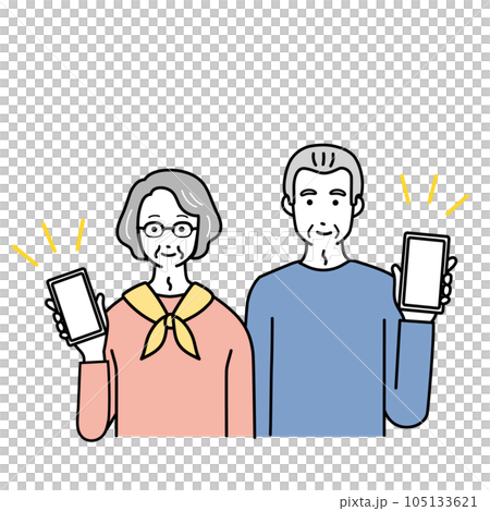 スマートフォンとシニア男女のシンプルなイラスト 105133621