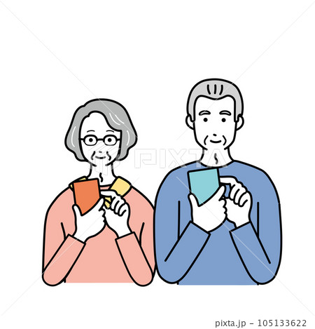 スマートフォンとシニア男女のシンプルなイラスト 105133622