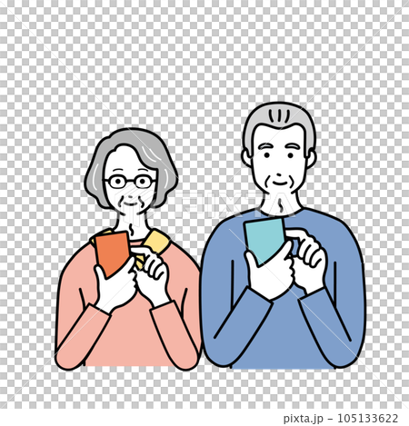 スマートフォンとシニア男女のシンプルなイラスト 105133622