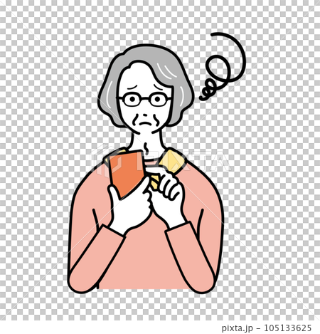 スマートフォンと困った表情のおばあちゃんのシンプルなイラスト 105133625