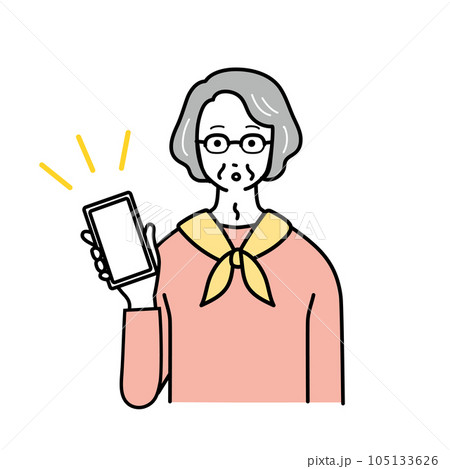 スマートフォンとシニア女性のシンプルなイラスト 105133626