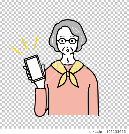 スマートフォンとシニア女性のシンプルなイラスト 105133626