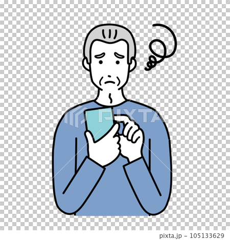 一個拿著智能手機、表情困惑的老人的簡單插圖 一個拿著智能手機、表情困惑的老人的簡單插圖 105133629
