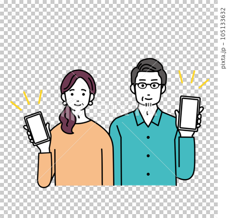 スマートフォンを操作する中高年男女のシンプルなイラスト 105133632