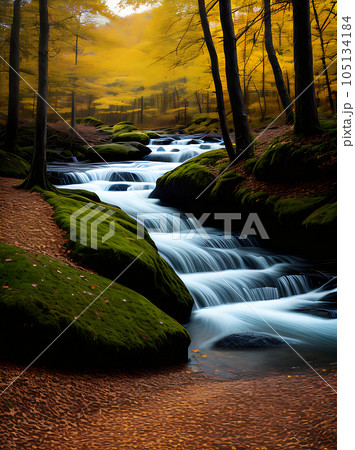 Inklined forest dark watercolour golden palette. 105134184