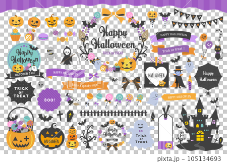 ハロウィンのイラストとフレームセット / ハロウィンのイラストとフレームセット / 105134693