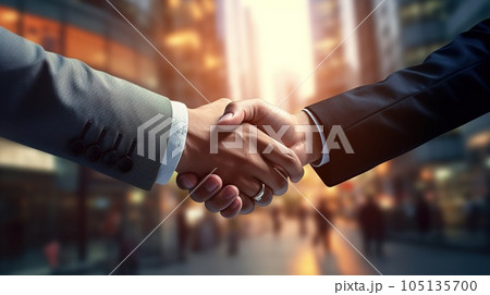Business shaking hands, finishing up meeting. Successful businessmen handshaking after good deal. Congratulation, merger and acquisition concepts, panoramic banner 105135700
