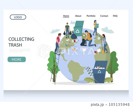 Collecting trash vector website landing page design template 105135948