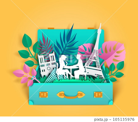 Travel to Paris, vector paper cut illustration 105135976