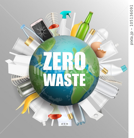 Globe with Zero waste slogan, vector illustration 105136091