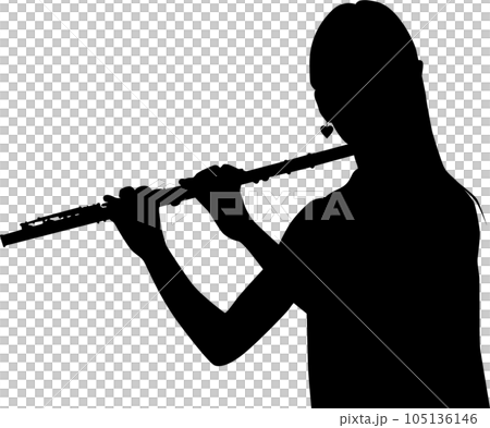 フルートを吹く女性のシルエット 105136146